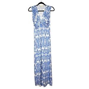 Boston Proper Floral Twisted Front Maxi Dress Blue White Size S